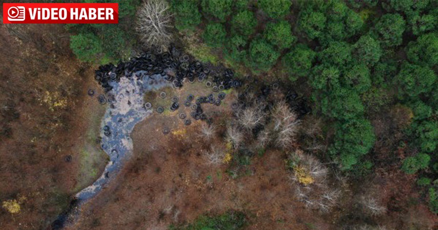 Şile'de gölete atılan lastikler sular çekilince ortaya çıktı
