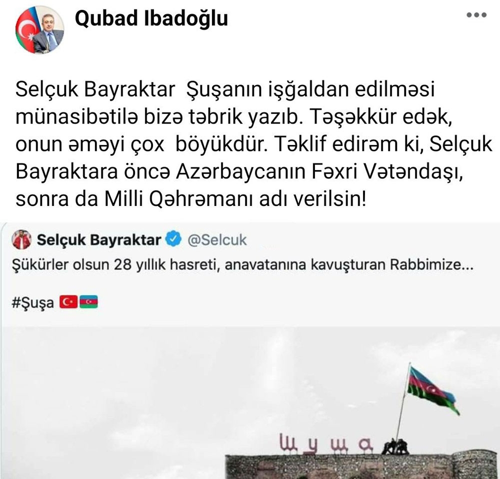 Azerbaycanlı profesör Selçuk Bayraktar’ın “Milli kahraman” ilan edilmesini istedi
