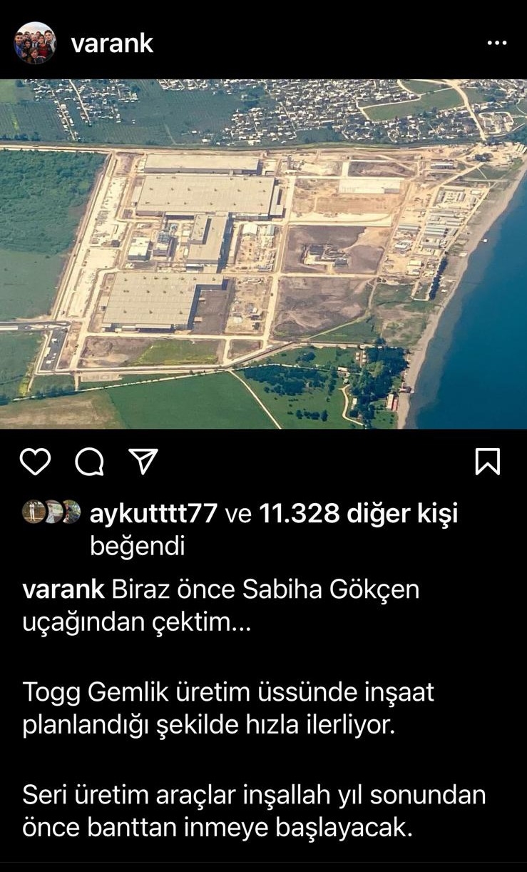 Bakan Varank uçaktan TOGG’un dev fabrikasını çekti
